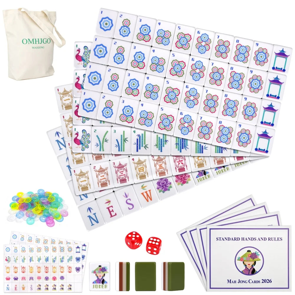 Olive Green Luxury Mahjong Game Tiles 4-Layer Acrylic Engraved American Mahjong Set Portable Mah Jongg Sets for Adult Board Game