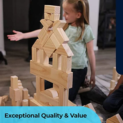 Standard Unit Building Blocks for Toddlers with Storage Tray 64 Pcs Sanded Wood Blocks for Original STEAM and STEM Learning Cla