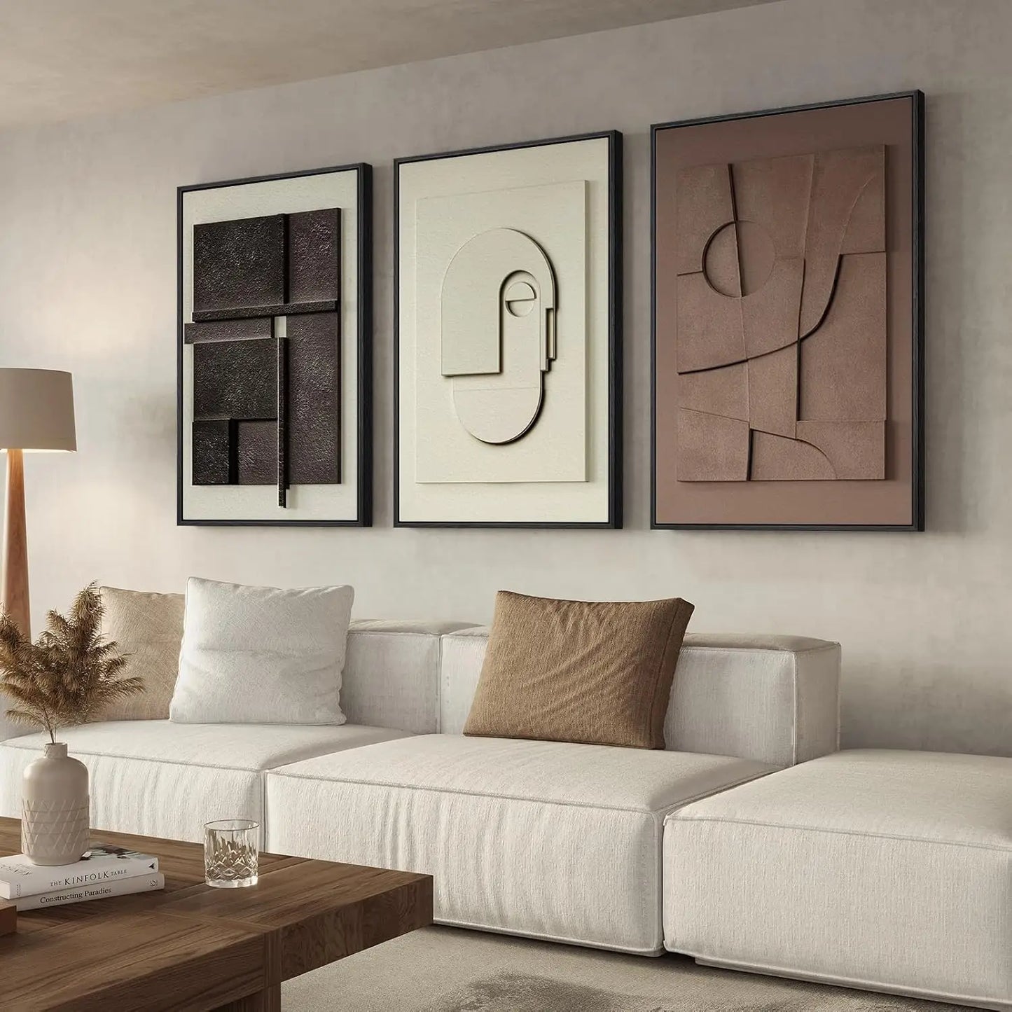 3D Textured Abstract Wall Art Set, 3-Piece Modern Geometric Paintings for Living Room Office Decor, 24x36 Inches