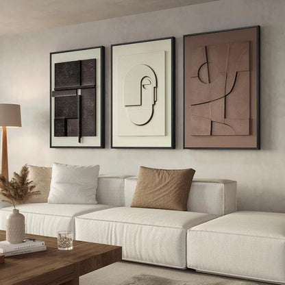 3D Textured Abstract Wall Art Set, 3-Piece Modern Geometric Paintings for Living Room Office Decor, 24x36 Inches