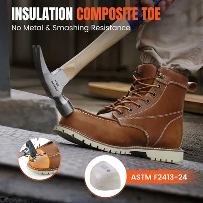 Mens Composite Toe Work Boots, NonSlip Safety Shoes, WaterResistant Leather Construction Boots