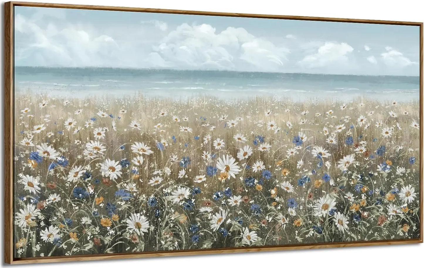 Large Framed Coastal Floral Canvas Wall Art for Living Room, Farmhouse Decor, 48x24 Inches