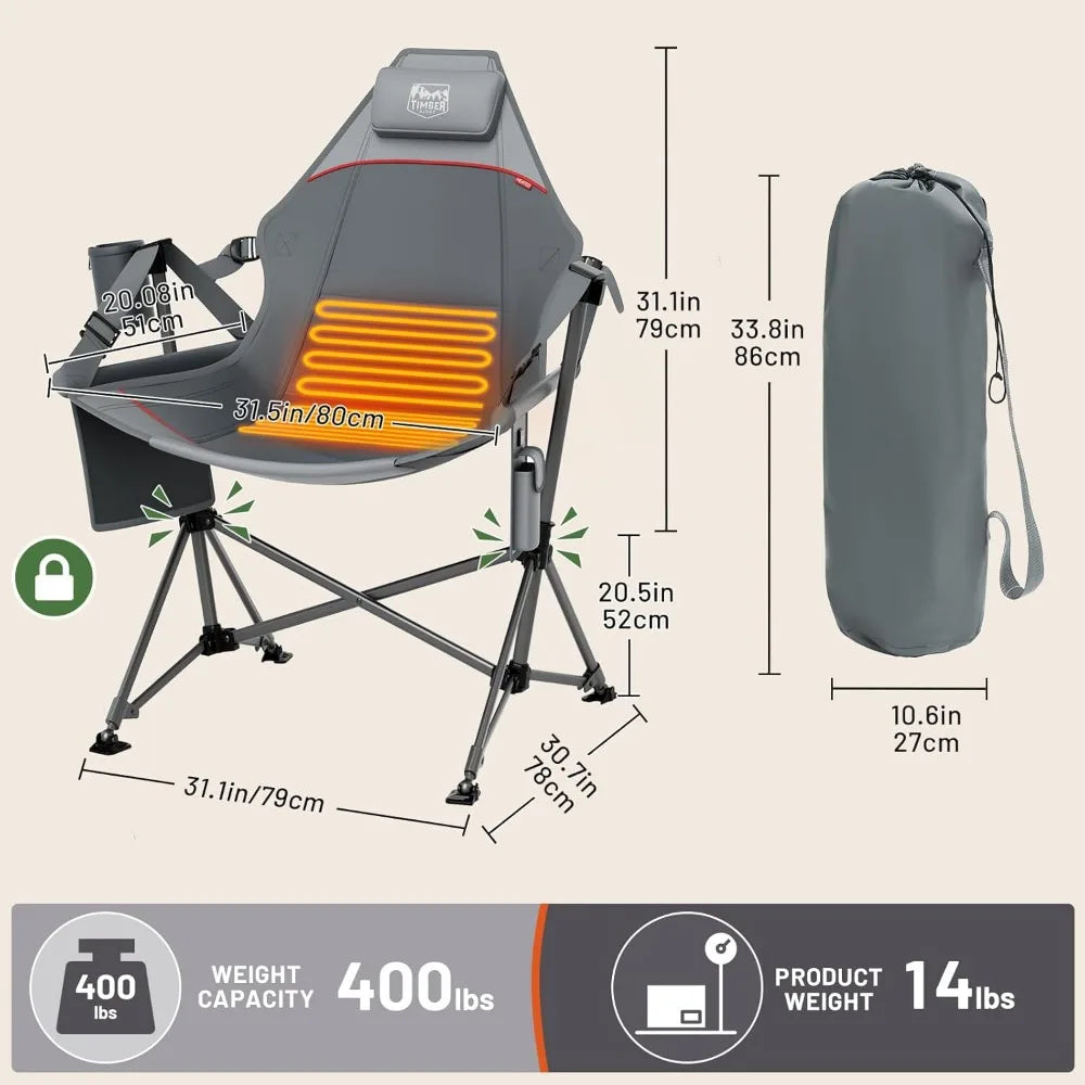 Oversized Portable Folding Rocking Camp Chair with Adjustable Backrest and Seat Height for Hammock Camping