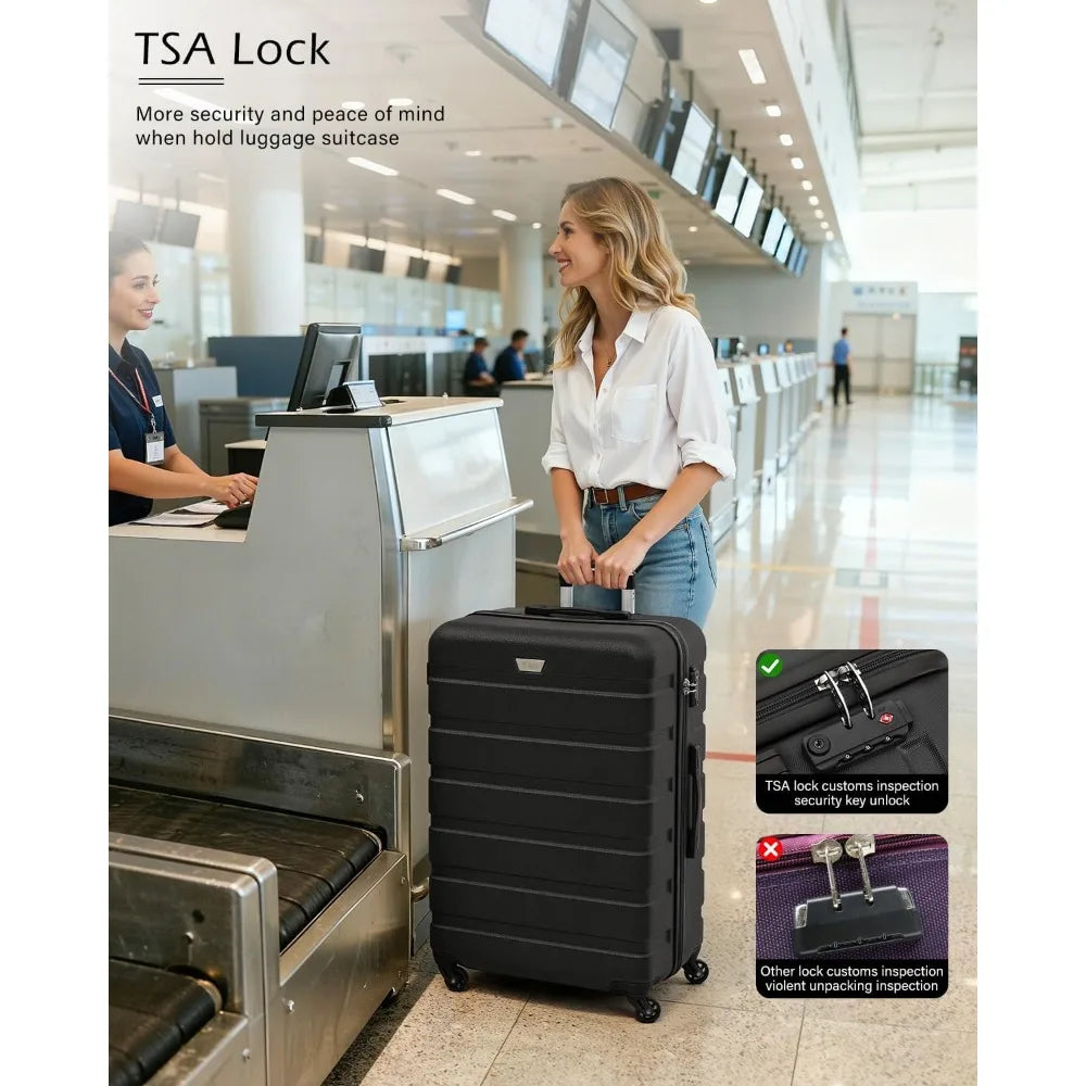 Coolife 3-Piece Hardshell Spinner Luggage Set with TSA Lock - Black (20, 24, 28)