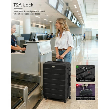 Coolife 3-Piece Hardshell Spinner Luggage Set with TSA Lock - Black (20, 24, 28)
