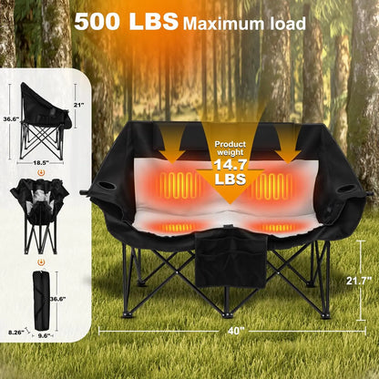 Heated Folding Camping Chair, 3 Heat Levels, Dual Switches, Supports 550 lbs