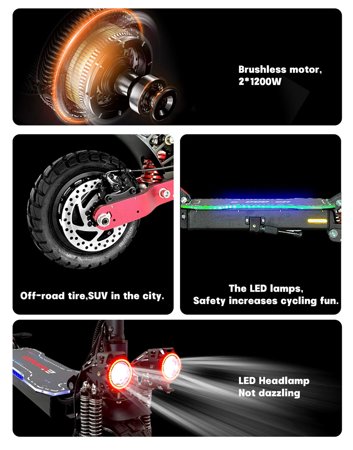 Dual-Motor 2-Wheel Foldable Off Road 48v 2400W Folding Electric Scooter Dual Hub Powerful Fast Speed for Adult E Scooter