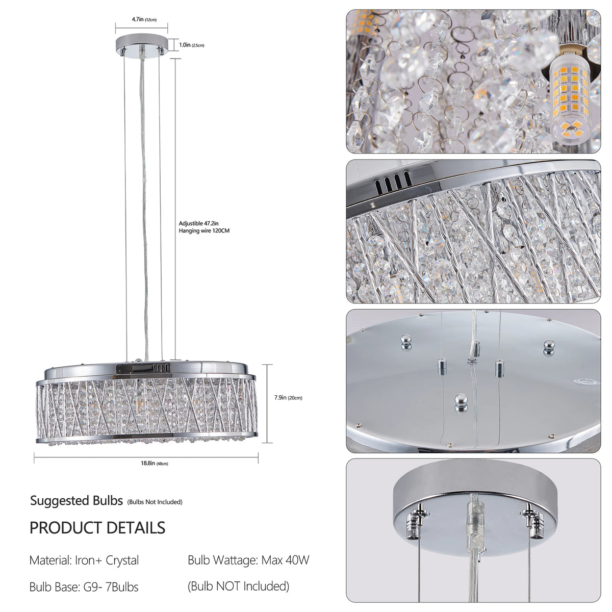 Modern Crystal Chandelier 18.9 Inches Aluminum+Iron Round Ceiling Light Flush Mount Ceiling Light Fixture