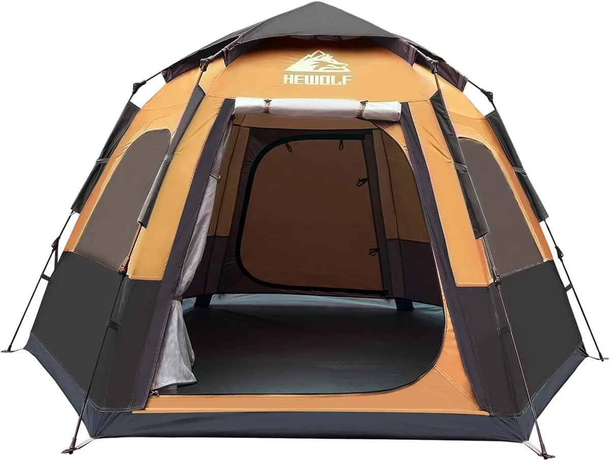 Instant Pop Up 2/3/4 Person Camping Tent, Waterproof with 2 Doors, Easy Setup Hexagonal Dome 3-Season Shelter for Family Hiking and Travel