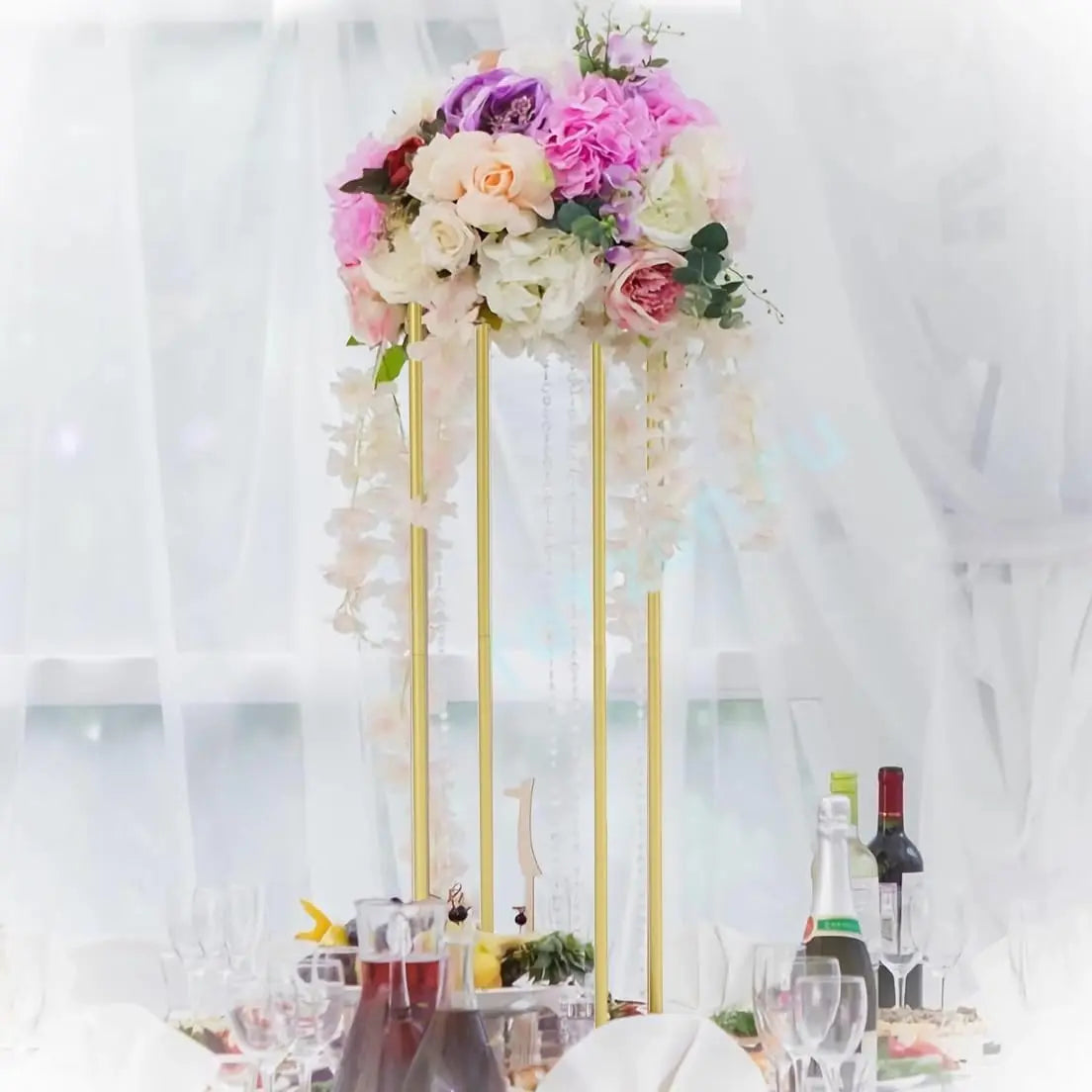 8pcs 31.5inch Rectangular Gold Metal Wedding Flower Stand Vase Geometric Centerpiece Flower Display  for Home Party Decorations