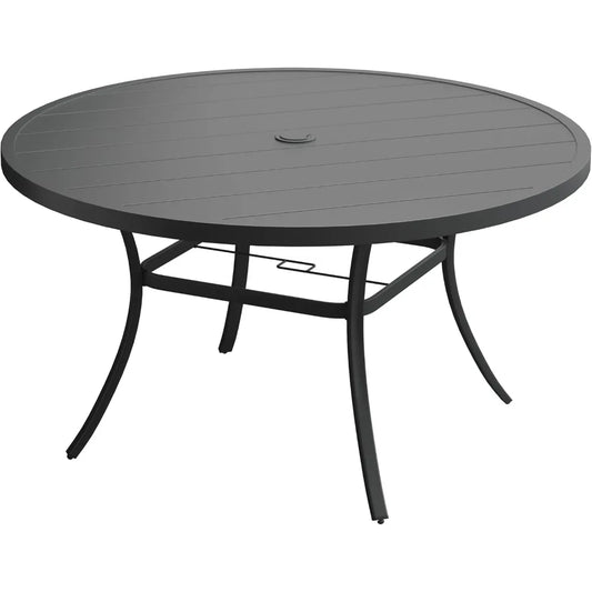 53" outdoor round patio table for lawn garden, all weather metal round patio dining table with adjustable umbrella hole, patio