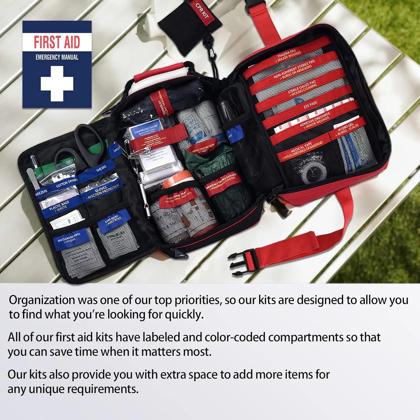 324-Piece Comprehensive First Aid Kit with Labelled Compartments for Car, Home, Office, Camping & Travel