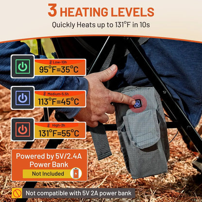 Oversized Heated Camping Chair with Lumbar Support, Heavy Duty Folding Chair for Adults, 450 LBS Capacity, High Back, Portable O