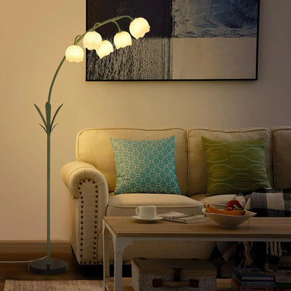 Arc Floor Lamp with 5 G9 LED, Green Floral Standing Lamp, Acrylic Shade, Foot Switch, for Living Room Bedroom Corner