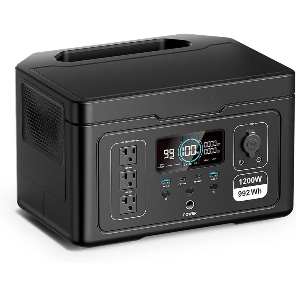 Portable 1200W Power Station, 992Wh LFP Battery, 3 AC Outlets, 140W USB-C, Solar-Ready, Camping, RV, Home Backup, Customized