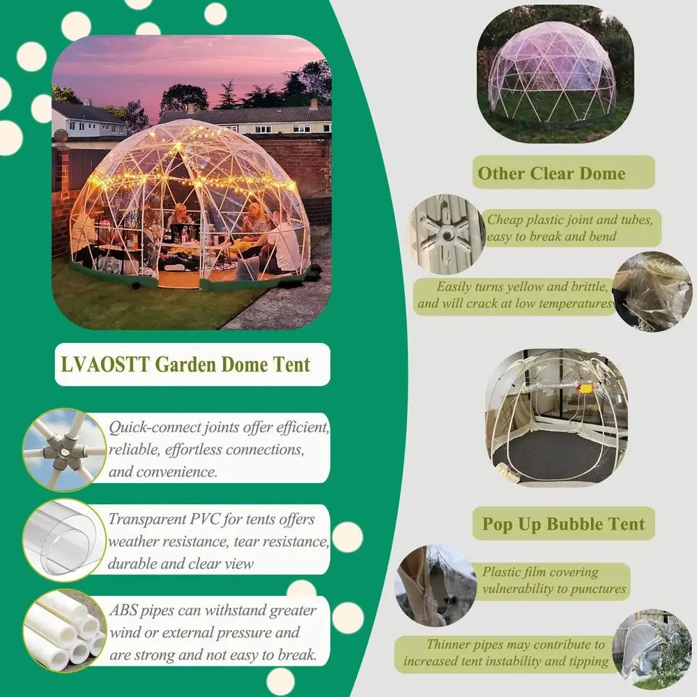 Garden Dome 12FT Clear Tent Outdoor for Garden, Weather Proof Pod Camping Patio Tent for Backyard Canopy Gazebos Screen