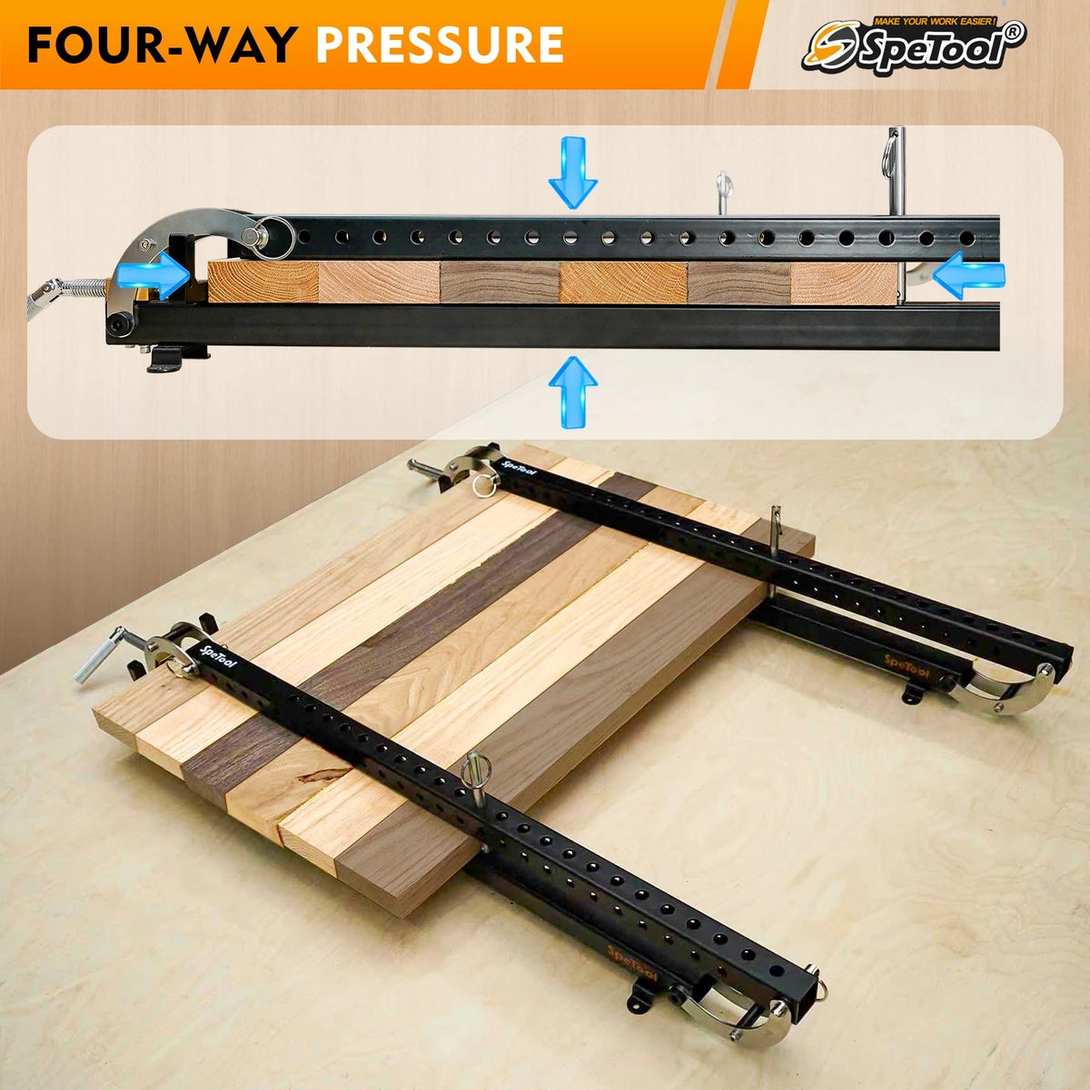 UK SpeTool 2pcs 16 Inch Panel Clamp 4-Way Pressure Steel Parallel Clamps for Woodworking,Cabinets,Tabletops,and Cutting Board
