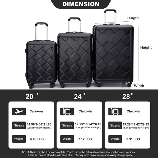 Luggage Sets 3 Piece, Suitcases with Double Spinner Wheel,Suitcase Set ABS Hard Case Luggage with Travel Duffle Bag