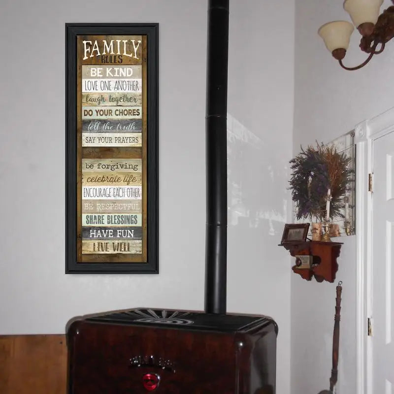 Family Rules Wall Art, Framed Print, Black Frame, Ready to Hang Home Decor