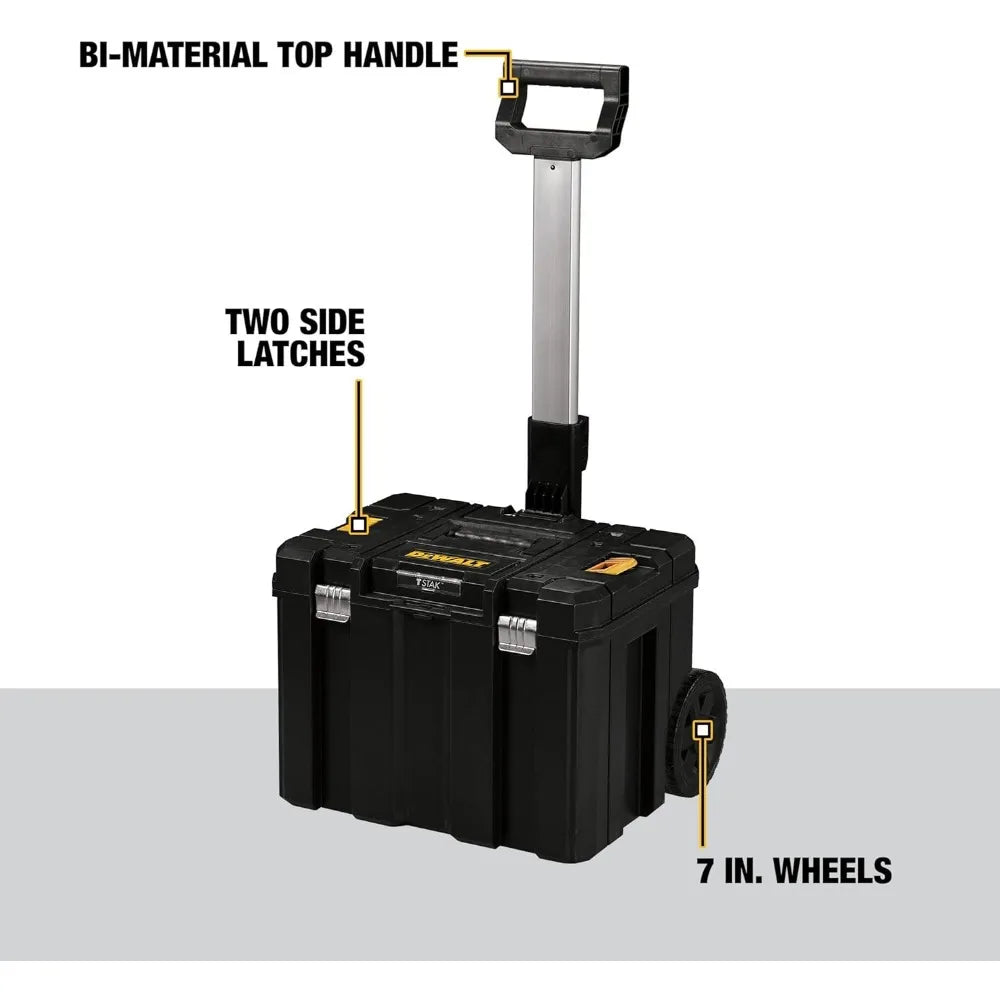 Large Rolling Tool Box with Wheels, Telescopic Handle, Stackable Storage for Easy Portability and Organization