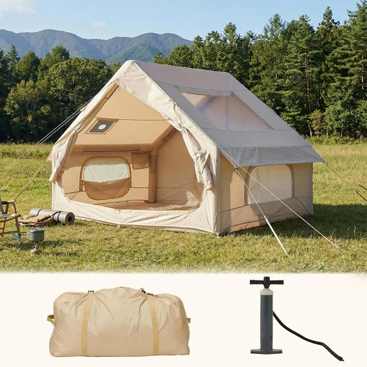 Tacleekii Inflatable Camping Tent Portable Blow Up Tent Waterproof Air Glamping Tent with Skylight & Stove Jack Family/Friends Camping Gathering, 4-Season Indoor Outdoor Use, for 2-6 Person