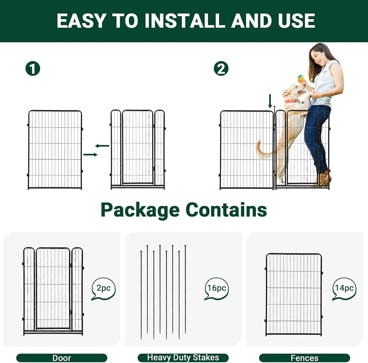 16 Panels Dog Playpen Heavy Duty Pet Fence Indoor Outdoor Pet Safety Isolation Barrier for Puppy Dog Supplies Wide Door Low Threshold, Quick Tool-Free Setup