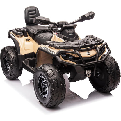 2 Seater Ride On ATV 24V Licensed Can-Am Electric ATV, 4 Wheeler 4WD Leather Seat, LED Lights Ride On Toys, Gift for Kids