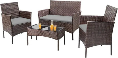 4 Pieces Outdoor Patio Furniture Sets Rattan Chair Wicker Set, Outdoor Indoor Use Backyard Porch Garden Poolside Balcony Furnit
