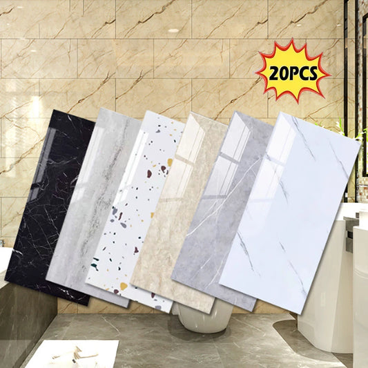 10-20pcs 30x60cm Self-Adhesive Marble PVC Tiles Sticker Waterproof Peel Stick Wall Decal Kitchen Bathroom Removable Home Decor ﻿