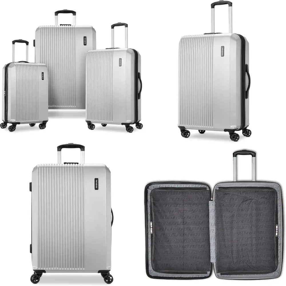 alliance collection hardside spinner luggage set, lightweight, 3-piece (carry-on/medium/large), silver