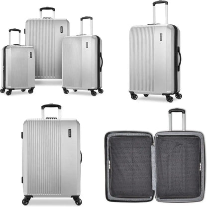 alliance collection hardside spinner luggage set, lightweight, 3-piece (carry-on/medium/large), silver