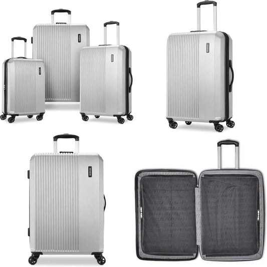 alliance collection hardside spinner luggage set, lightweight, 3-piece (carry-on/medium/large), silver