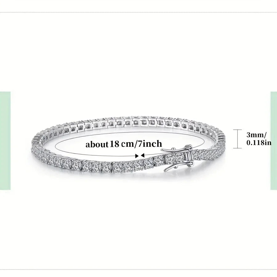 925 Sterling Silver 5.6-carat Moissanite 3mm Round Cut Women's Tennis Bracelet, 6.5-8.inches, D Color, Luxurious Romantic Design