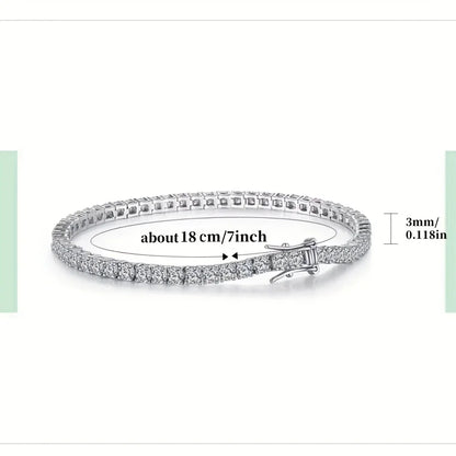 925 Sterling Silver 5.6-carat Moissanite 3mm Round Cut Women's Tennis Bracelet, 6.5-8.inches, D Color, Luxurious Romantic Design