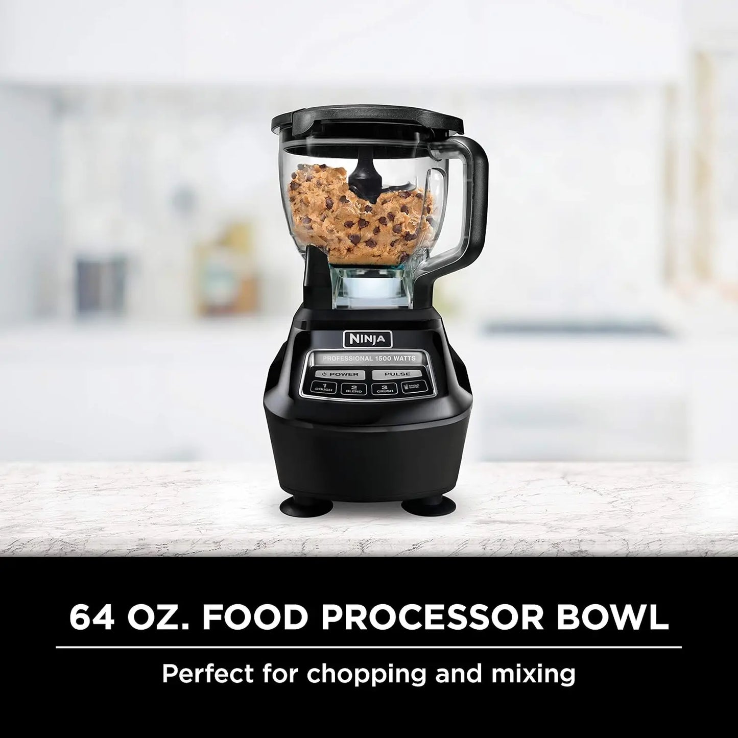 1500W Mega Kitchen System with 72 oz Blender, 8-Cup Food Processor, To-Go Cups - Smoothies, Ice Crushing & More in Black
