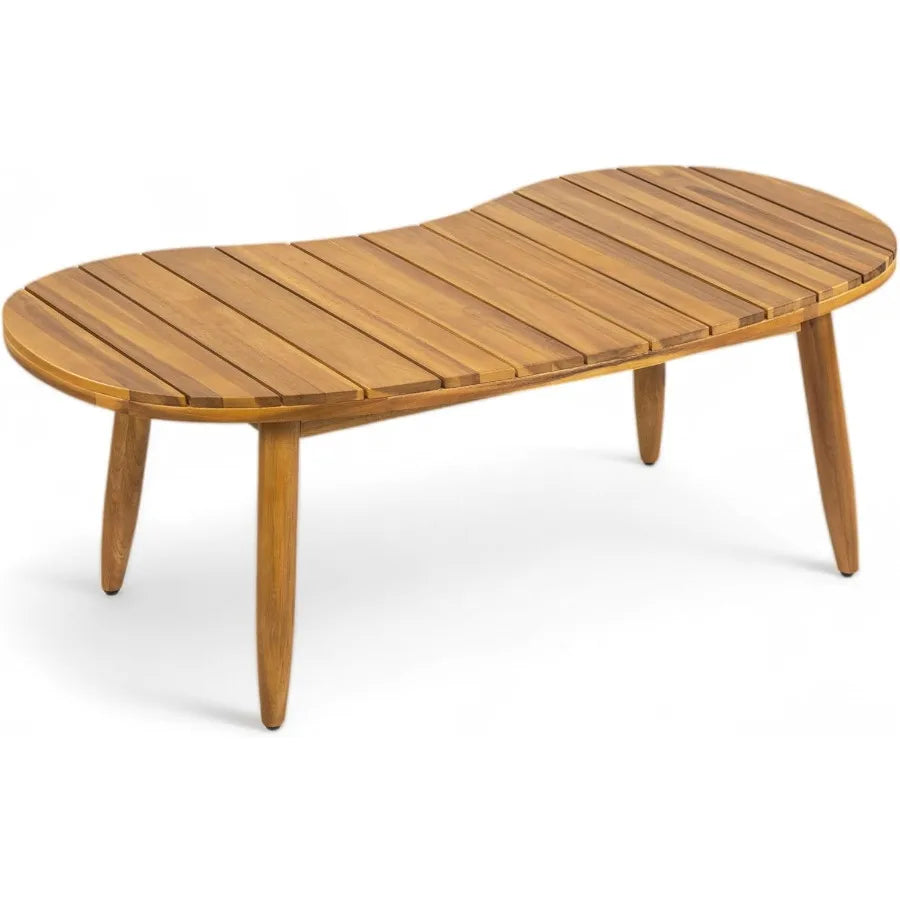 2 Pieces Outdoor Patio Furniture Set with Woven Rope Design Thick Cushioned Loveseat and Acacia Wood Coffee Table for Backyard