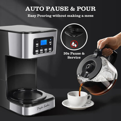 12-Cup Programmable Coffee Maker, Regular & Strong Brew Drip Coffee Machine for Home and Office, Glass Carafe, Pause & Serve, Au