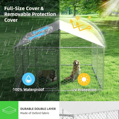7.8 x 7.8ft Heavy Duty Outdoor Dog Kennel with Roof in Galvanized Steel for Large Breed Dogs - Durable and Secure Outdoor Housi