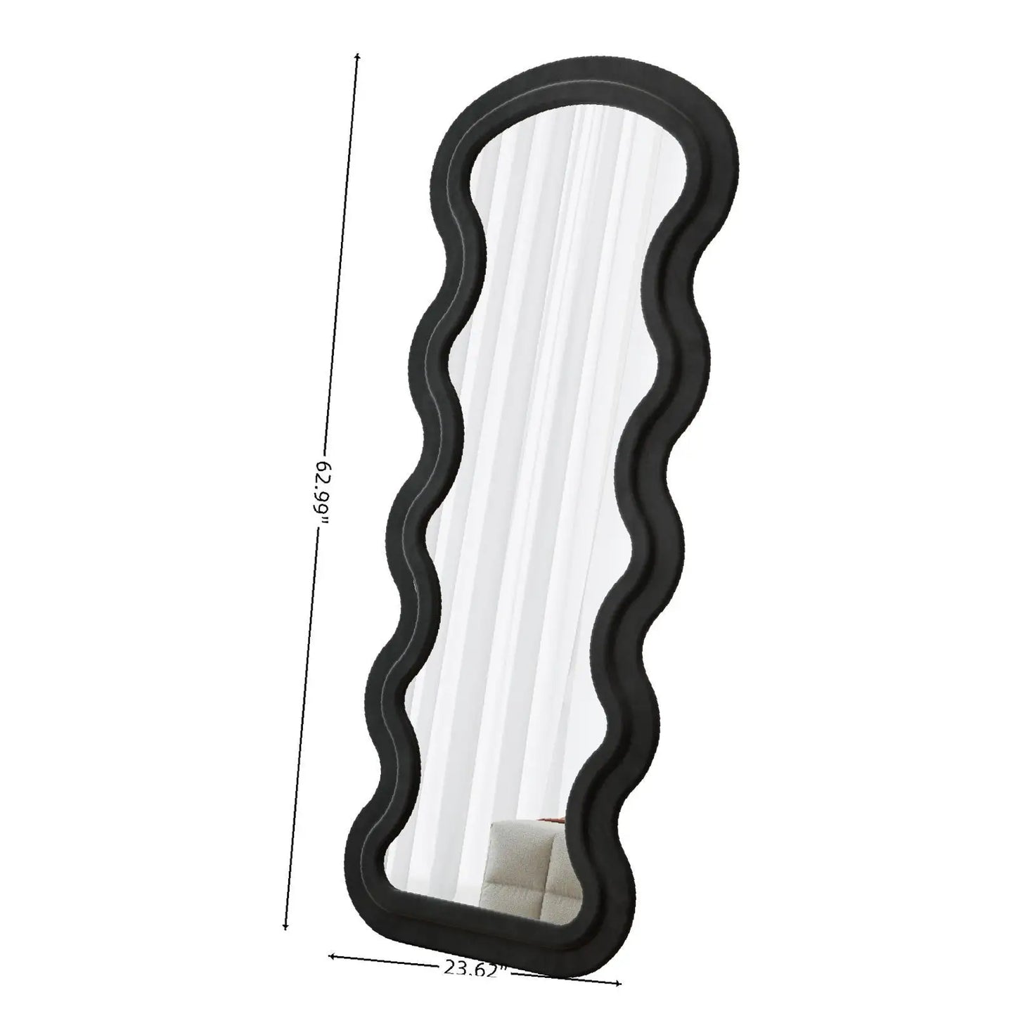 Full Length Mirror with Flannel Padded Wave Frame Large Standing Wall Hanging Mirror for Bedroom and Living Room