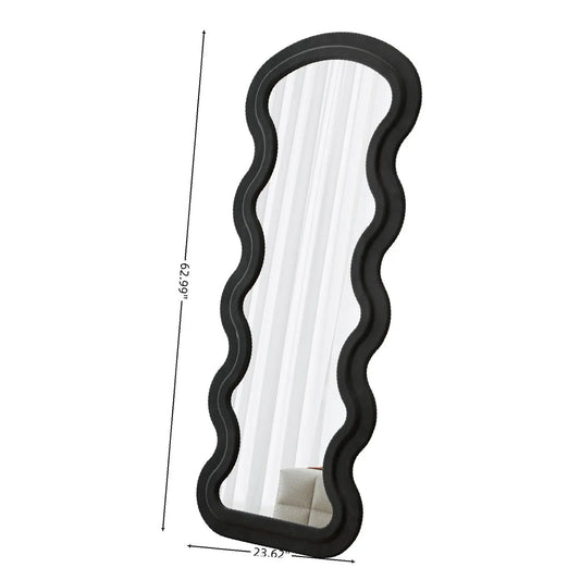 Full Length Mirror with Flannel Padded Wave Frame Large Standing Wall Hanging Mirror for Bedroom and Living Room