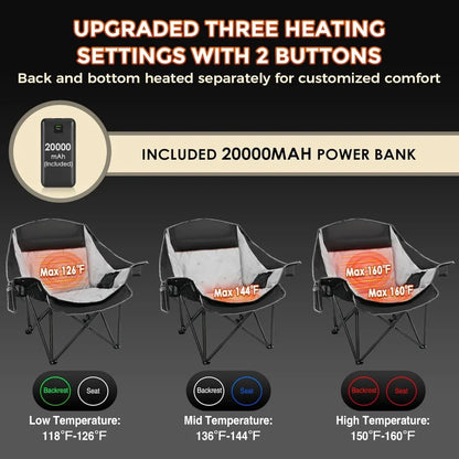 Portable Oversized Heated Camping Chair with 20,000mAh Battery, 3-Level Heat Control and Dual Heating Zones