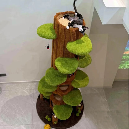 "tall solid wood cat tower for multiple cats, 90 inches"