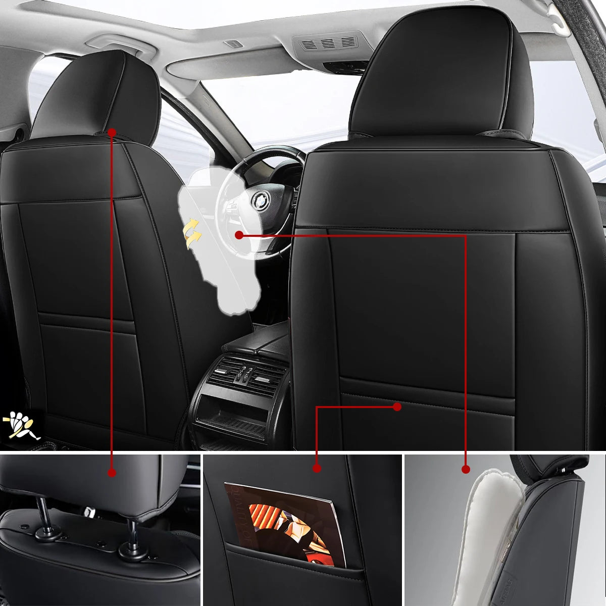 Car Seat Covers Full Set PU Leather,  Fit For Honda CR-V, Civic, Accord, HR-V, Passport, Fit, Universal Back Front Seat Covers