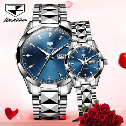 JSDUN Top Romantic Couple Watch Tungsten Steel Strip Imported Movement Imported Movement  Automatic Mechanical Watch for Lovers