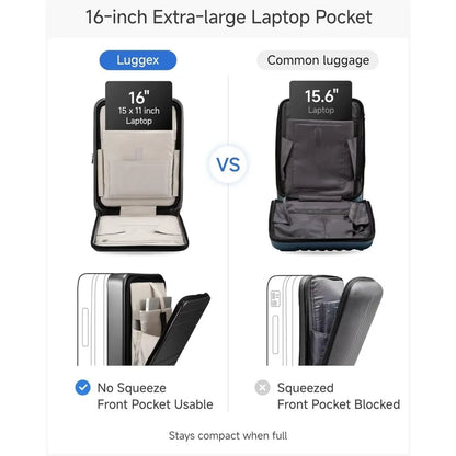 LUGGEX 22x14x9 Inch Expandable Polycarbonate Carry-On Suitcase with Front Pocket - FX-Core Black, 20 Inch