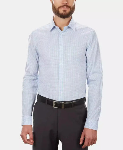 Calvin Klein | Men's Slim-Fit Non-Iron Performance Stretch Blue Check Dress Shirt