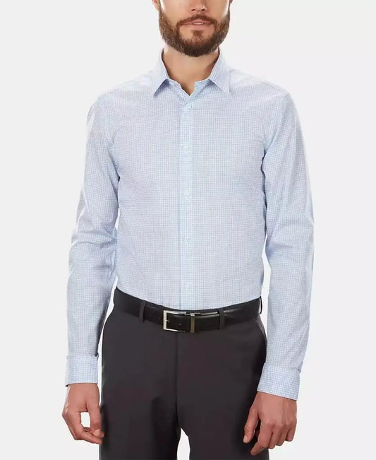 Calvin Klein | Men's Slim-Fit Non-Iron Performance Stretch Blue Check Dress Shirt