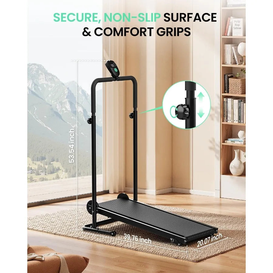 Dual Flywheel Manual Treadmill - Incline Non-Electric for Gym/Home, Steel Frame, Black, Smooth Belt Motion Low-Impact Workout