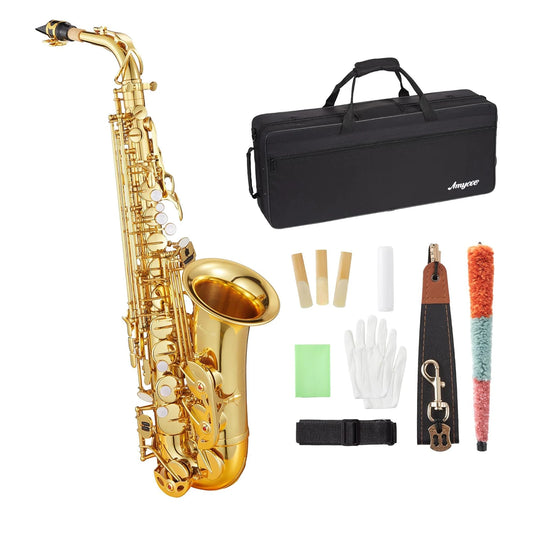 Brass Eb Alto Saxophone Set with Case Create a Real and Clear Sound for Beginners and Performances Gold Lacquer