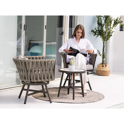 Swivel Rope Wicker Chairs Set of 2, Patio Dining Chairs with Cushions, Wicker Armchairs Frame, Outdoor Modern Style